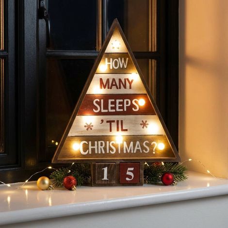 Lit Wooden Christmas Advent Countdown Tree (1/2)