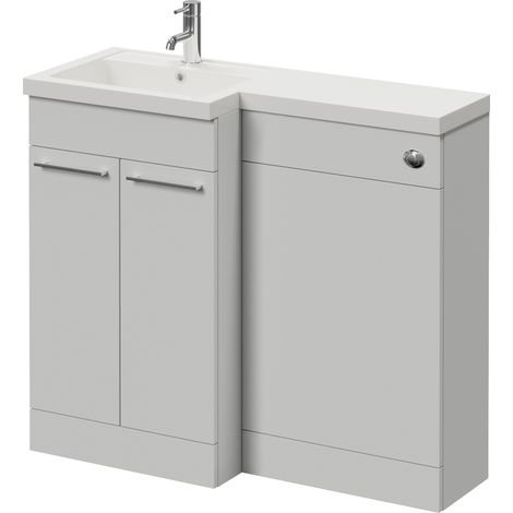 Napoli 390 Gloss Grey Pearl 1000mm 2 Door Vanity Unit Toilet Suite with Left Hand Square Lucia Basin - 1000mm - Chrome 160mm HandleWithout Kingston Toilet Pan