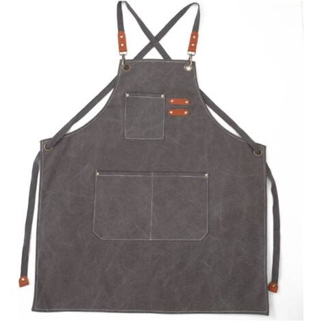 (Gris)Tablier Cuisine Homme Tabliers en Toile avec 3 Poches Imperméable et Réglable Apron pour Barbecue, Restaurant,Jardin, Charpentier，78 x 68cm (1/4)