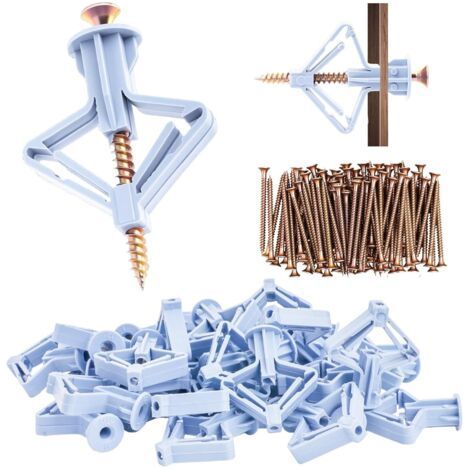 120 Pcs (60 Cheville, 60 Vis)Cheville Charge Lourde avec Vis Autoforeuse, Chevilles Fixations pour Plaques de Plâtre, Chevilles Papillon pour Plaque de Plâtre, Fixations pour Cloisons Creuses (1/5)