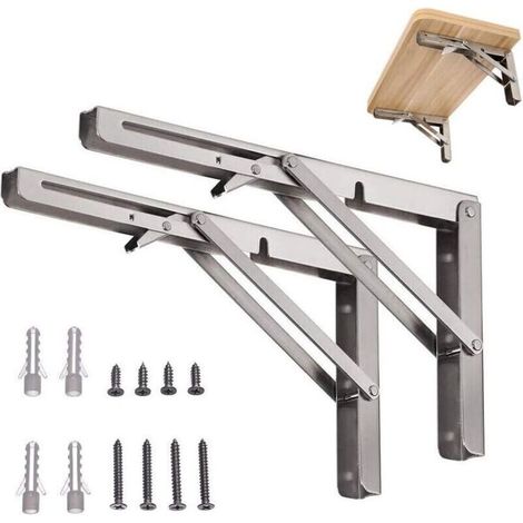 Support D Etagere Pliable - Acier Inoxydable 304 - Charge Max 150 Kg - Pour Cuisine Salle De Bain Garage - Lot De 2 (1/4)