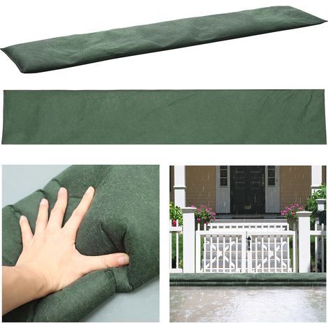 Lot de 4 barrières anti-inondation activées par l'eau, en tissu non tissé réutilisable et sans sable, idéales pour la saison des pluies (vert). (1/4)
