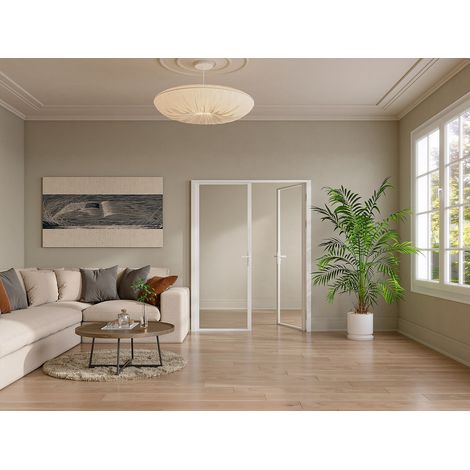 Blocco porta reversibile a due battenti 2 x H204 x L83 cm in Alluminio e Vetro temperato Bianco - LOXTON