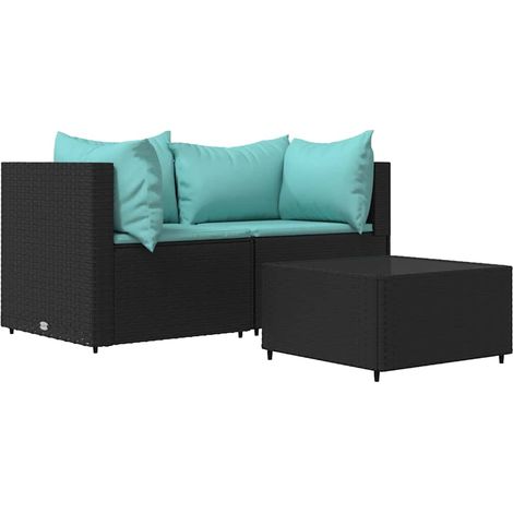 Maison Exclusive - 3-tlg. Garten-Lounge-Set mit Kissen Schwarz Po