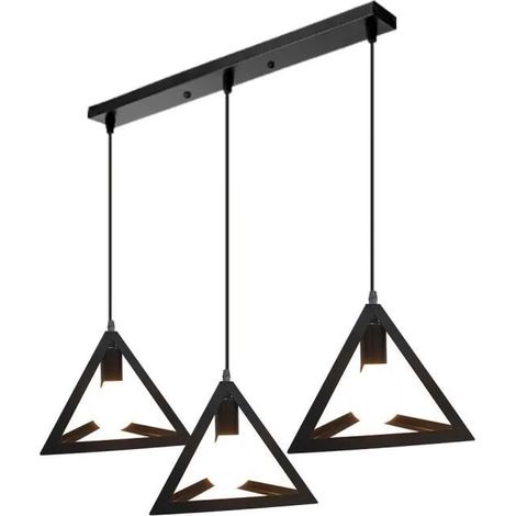 Lustre Suspension Industrielle Rétro Lampe Luminaire en Triangle Métal pour Salon Restaurant (1/4)
