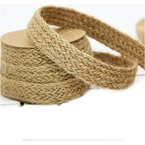 Cinta trenzada de yute natural de 1,8 cm x 10 m, cordel de cáñamo plano, para manualidades, decoración de bodas y fiestas, costura, cinta vintage. (1/5)