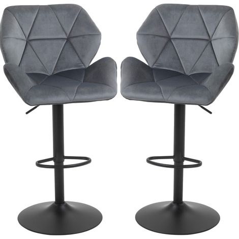 CHICFURN Pack de 2 taburetes de bar regulables 57x58x97-117 cm poliéster gris metal (1/5)