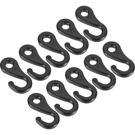 Paquete de 10 ganchos de plástico para camping: lazos de fijación duraderos para tiendas de campaña y toldos, accesorios, adecuados para camping y senderismo (6,5 mm, negro). (1/5)