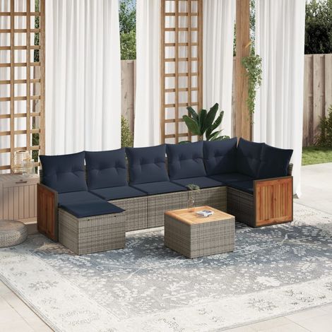 8-teiliges Gartensofa-Set mit Kissen, grau, Polyrattan (1/5)