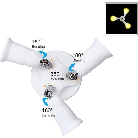 Adattatore da studio E27 3 in 1, portalampada a tripla vite per lampadine LED, portalampada a tre luci da soffitto, regolabile a 360 gradi, portalampada E27 multiplo per lampada UV da discoteca, bianc (1/4)