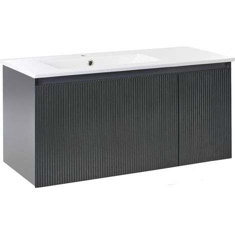 Wall Mounted Vanity Unit with Basin TIETE 100 cm Black