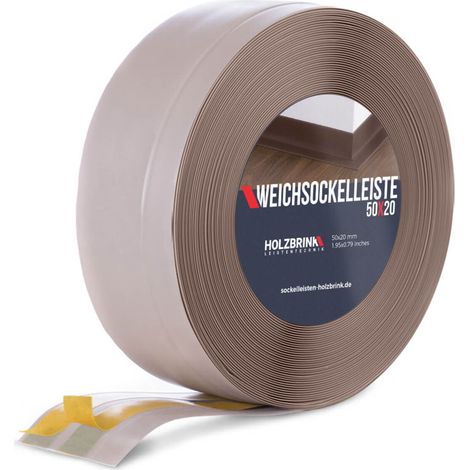 HOLZBRINK Weichsockelleiste selbstklebend PVC 50x20mm, 15 m Winkelleiste für Küchenarbeitsplatte, Bodenbelag Eckleiste selbstklebend Farbe: Cappuccino
