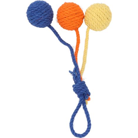 Balle suspendue en sisal pour chat, jouet d'intérieur coloré rouge jaune bleu à mâcher interactif (1/5)