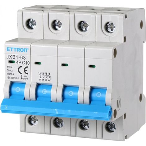 Interruttore magnetotermico 4P, 4 moduli, 415Vac, 16A, curva C, 6KA - Ettroit JXB1-63-4P-16A-6KA