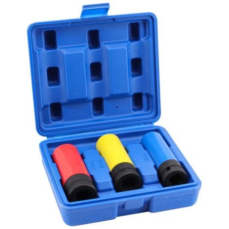 3 Pièces Douilles de Roue en Alliage, Douilles de Protection pour écrous de Roue Métriques à Entraînement 1/2", Douilles pour écrous de Roue à Paroi Mince, 17mm, 19mm, 21mm (1/5)