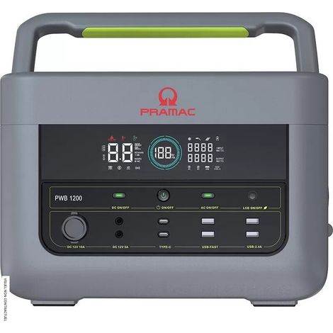 Pramac – Groupe électrogène portable 1200W – 2 prises AC – Batterie Li-Ion LFP – Charge rapide 80% en 1h – Autonomie 2000 cycles (1/3)