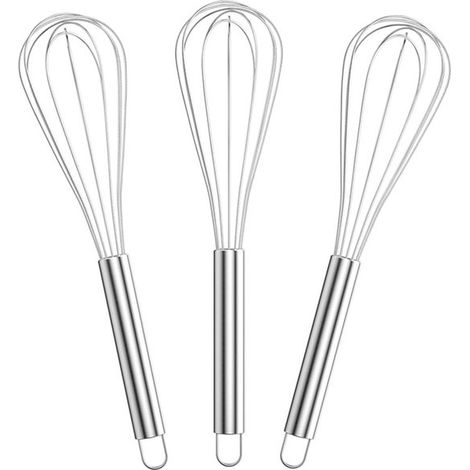 Batidor de cocina profesional de acero inoxidable，juego de 3 piezas para batir huevos manualmente，incluye batidor para mezclar，color plateado (1/5)