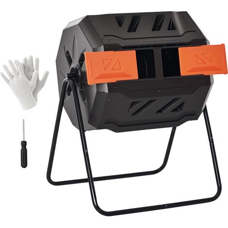 Outsunny 160L Tumbling Compost Bin Outdoor Dual Chamber 360° Rotating Orange