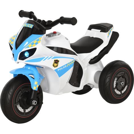 HOMCOM Kids Ride-On Police Bike 3-Wheel Vehicle w/ Music NO POWER 18-36 Months Blue