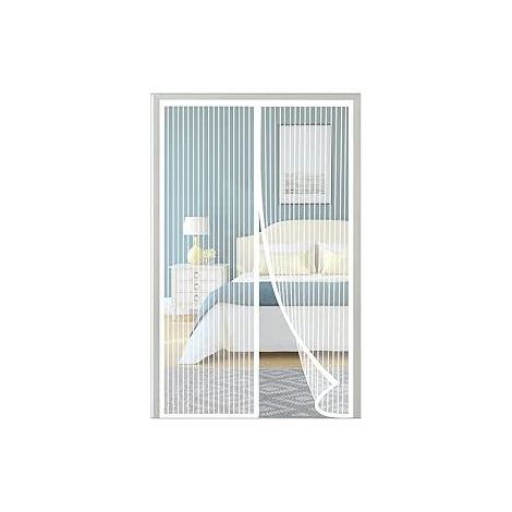 GENERIC-Porte moustiquaire magnétique, porte moustiquaire magnétique à mailles super denses, rideau anti-insectes avec ruban adhésif, bâtons magnétiques, fermeture automatique, blanc, 100x210cm (1/5)