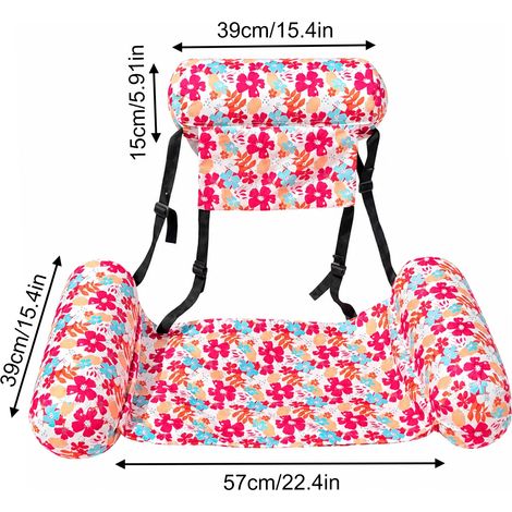 (Rose) Fauteuil flottant gonflable pour piscine avec appui-tête, accoudoirs et sangles réglables, adapté aux piscines et aux plages. (1/3)
