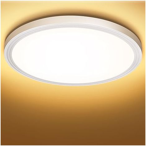 Plafonnier LED Rond Plat 18W Blanc Chaud 3000K 1600lm IP44 Ultra-fin 223mm pour Salle de Bain Cuisine Couloir Salon