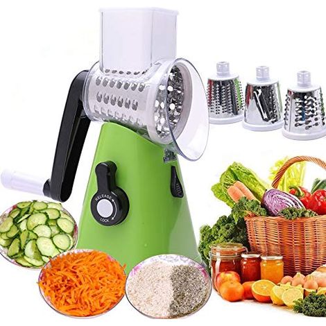 Râpe manuelle rotative pommes de terre légumes 3 lames interchangeables facile à utiliser vert
