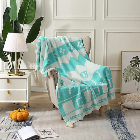 1 Pice 110x130cm Couverture Tricote Bleu Plaid Doux Confortable Durable Pour Canap Sofa Chaise Repos Et Sieste (1/3)