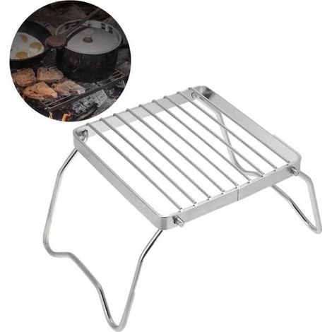 Gril de Barbecue Pliable Gril au Charbon de Bois Pliant Léger Portable en Acier Inoxydable pour Pique-nique Randonnée Camping - Argent, (1/5)
