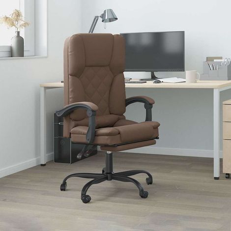 vidaXL Silla de oficina reclinable masaje cuero sintético marrón (1/5)