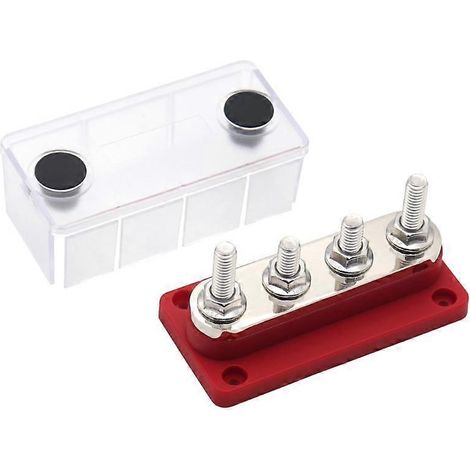 300A 48V negative Verteilerschiene, 4x M8 5/16" Klemmenblock, für 48V elektrische Systeme, ideal für Batterien, Solarmodule und Hochleistungsverkabelung.