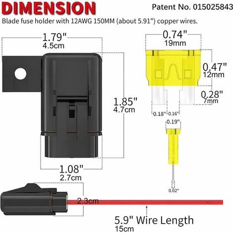 Porte Fusibles en Ligne, IP67 Faisceaux Câblage Etanches de Calibre 12AWG ATC/ATO 20A/30A/40A Porte-fusibles à Lame pour Véhicule,Marine,Système d'alimentation de Bus à Usage Intensif (1/3)