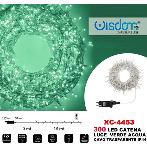 Wisdom - Catena Luminosa 300 Luci Led Lucciole Luce Verde Acqua Cavo Trasparente Xc-4453 -
