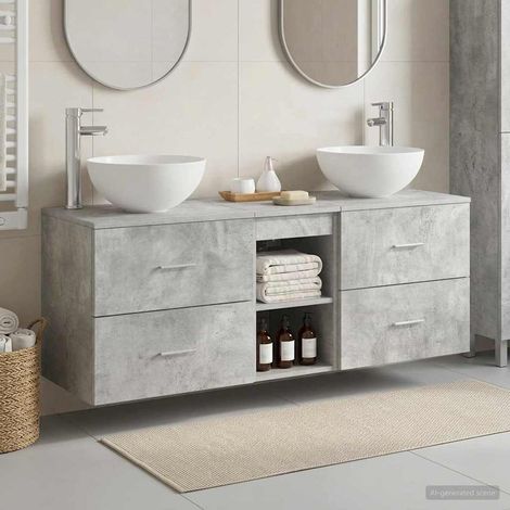 vidaXL Bathroom Cabinet Set 3 pcs Concrete Grey 129 x 41 x 80 cm (1/5)
