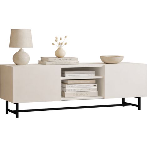 Mobile Porta tv Nicolao, 3 Ripiani, Apertura Battente, 2 Ante, 150x37x50h cm Bianco