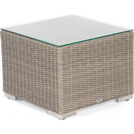 Sonnenpartner Lounge-Tisch Residence 60x60 cm Aluminium mit Polyrattan stone-grey mit Glas Loungetis