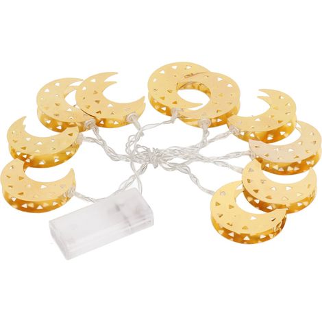 Guirlande lumineuse à 10 LED en forme de lune, alimentée par piles, en fer forgé, blanc pur, idéale pour les décorations de fêtes et festivals. (1/5)