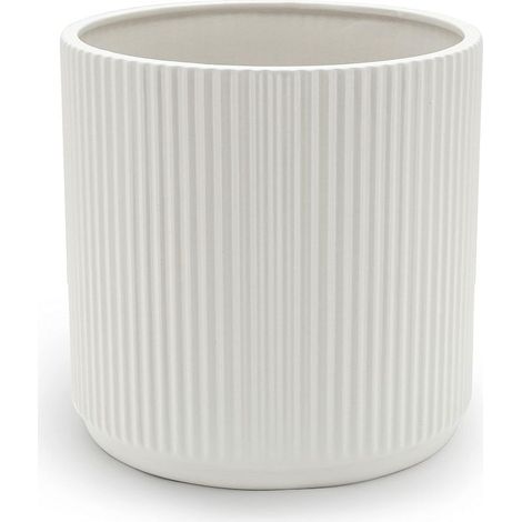 Pot de fleurs en céramique blanche à rayures verticales – Idéal pour plantation intérieure, décoration de salon, bureau ou jardin suspendu, compatible avec diverses plantes vertes,calibre 9.5 cm,haut (1/5)