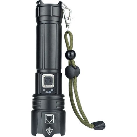 Lampe torche haute puissance P70, rechargeable par USB, avec zoom, ultra-lumineuse, longue portée et corps en alliage d'aluminium. - AquaForge (1/5)