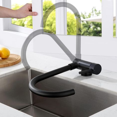 1 Mitigeur Cuisine Pliable, Acier Inox 304, Pivotant 360°, Noir, Pour Évier Sous Fenêtre