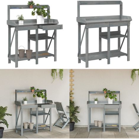 Pflanztisch mit Ablagen Grau Massivholz Tanne - Pflanzenständer - Holzregal - Blumenschrank - Balkonmöbeln - Gartenmöbel - Home & Living