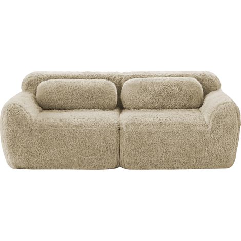 2-Sitzer-Sofa aus Plüschstoff, modulares rahmenloses Design, mit Kissen, helles Taubengrau (1/5)