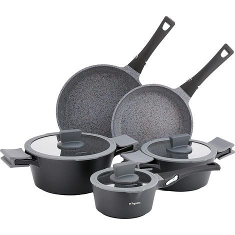 Tognana Ambiziosa, Batteria di pentole e padelle, Set con 2 padelle, 3 casseruole, 3 coperchi in vetro, 8 Pezzi, Alluminio, Nero (1/5)