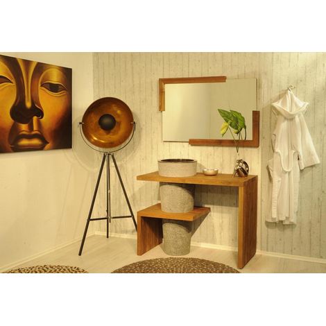 Badmöbel Set 2tlg Waschtisch Holz Natursteinbecken LOMBOK (1/3)