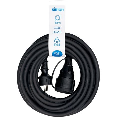 Prolongador profesional 10 m, ip44, h07rn-f 3 g 2,5 mm², 1 toma con tapa, 16 a 250 v, negro