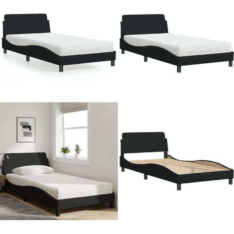 Bett mit Matratze Schwarz 100x200 cm Stoff - Schlafzimmermöbel - Doppelbett - Boxspringbett - Bettenrahmen - Lattenrost - Home & Living (1/5)