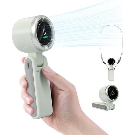 Ventilador portátil turbo de 3600 mAh, pantalla LED, ajustable 180°, 5 velocidades, funciona con pilas. (1/5)
