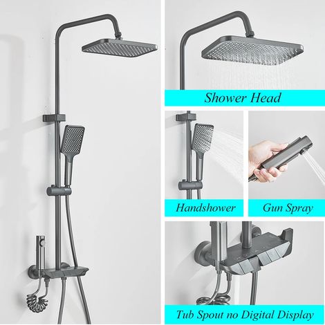 (Gris sans affichage numérique) Ensemble de douche numérique Piano 4 fonctions avec robinetterie de salle de bain, jet d'eau chaude et froide, effet cascade, affichage numérique et système de douche à (1/5)