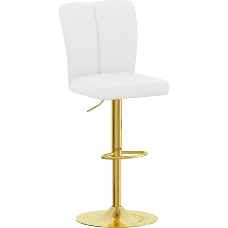 Lot de 2 tabourets de bar réglables en hauteur, pivotants à 360°, design blanc et or en cuir PU résistant à l'eau (1/5)
