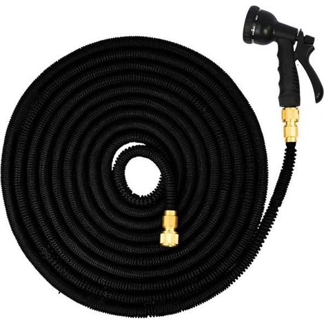 Tuyau d\'arrosage élastique Magic Hose extensible 7,5m à 22,5m + Pistolet d\'Arrosage - EYEPOWER - Noir (1/5)